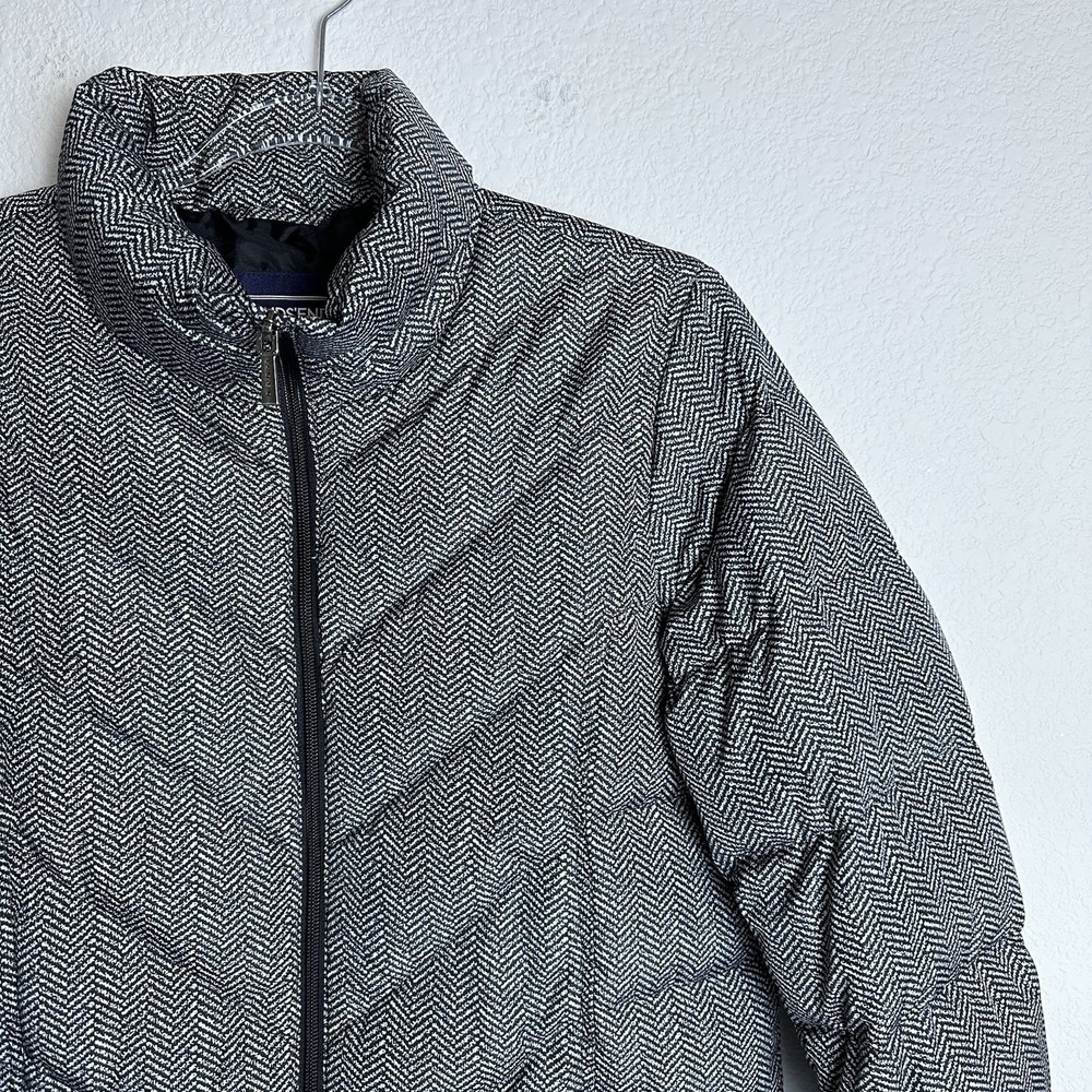 Lands' End Quilted Down Jacket Womens Small Gray Chevron Puffer Insulated‎ Coat